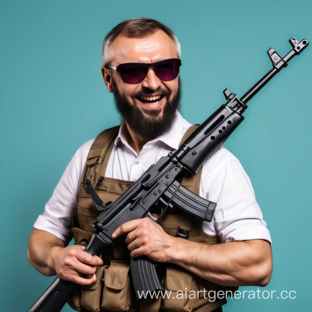 Happy-Father-with-Sunglasses-Holding-Kalashnikov-Rifle