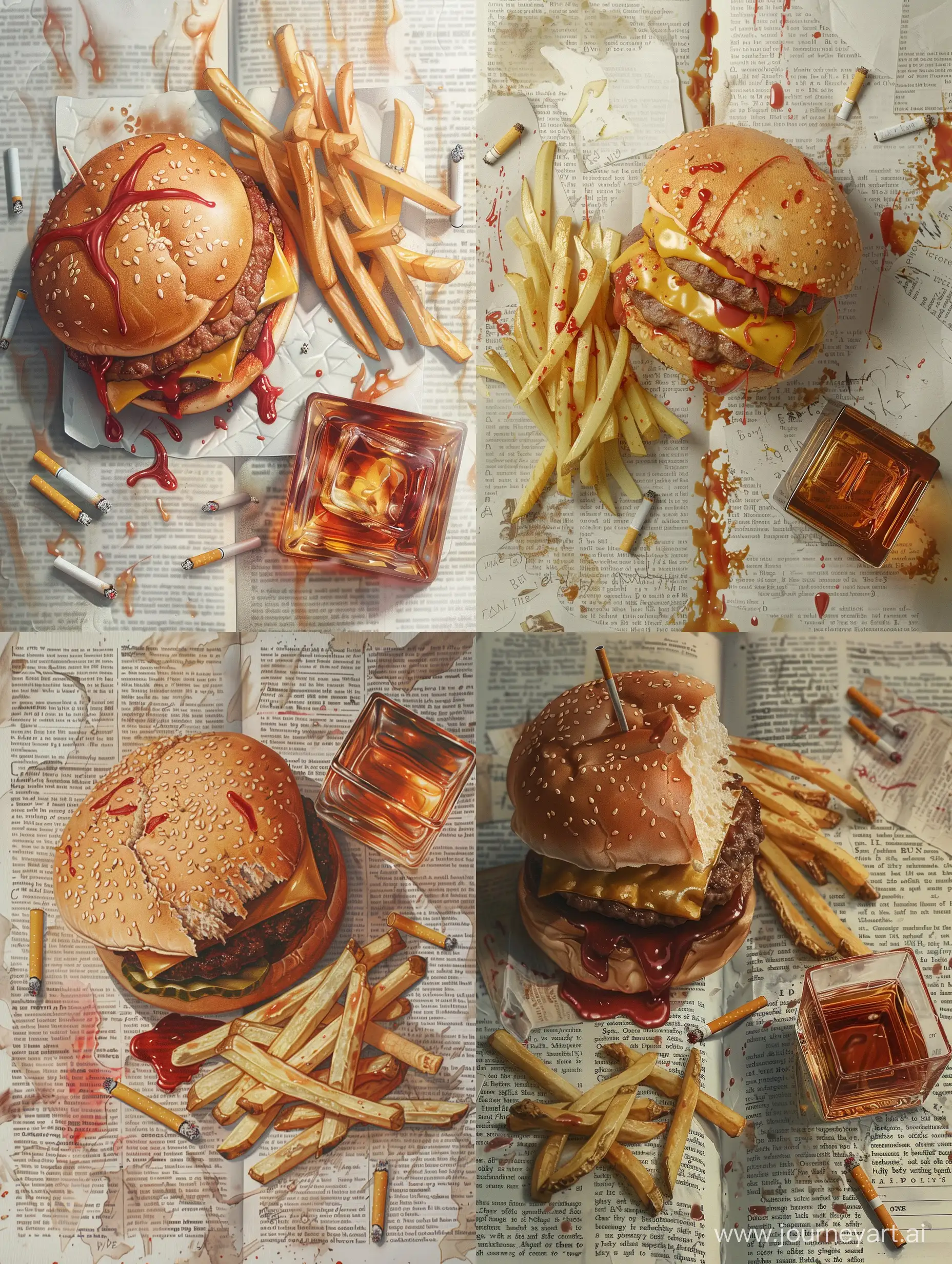 Savoury-Delight-HalfBitten-Burger-with-Crispy-Fries-and-Bourbon