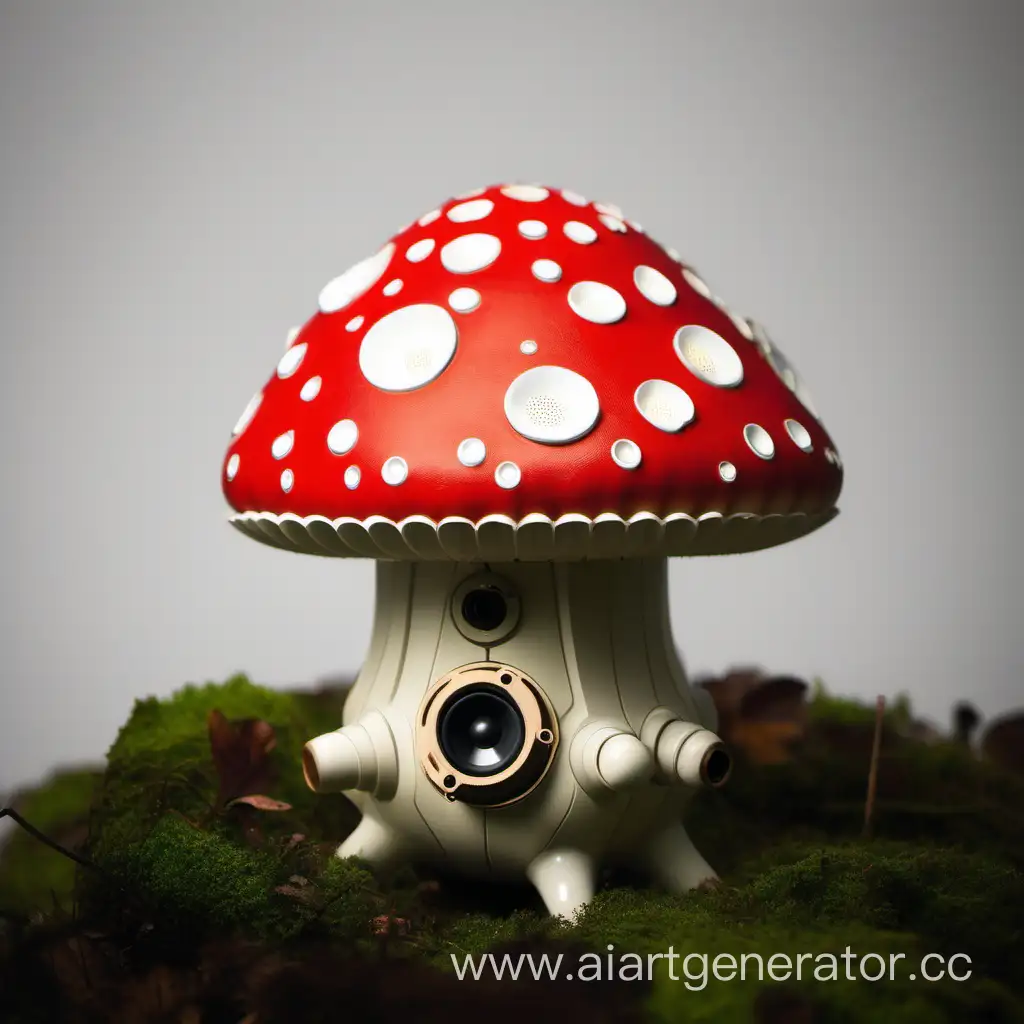 Colorful-Fly-Agaric-Mushroom-Speaker-in-Forest-Setting