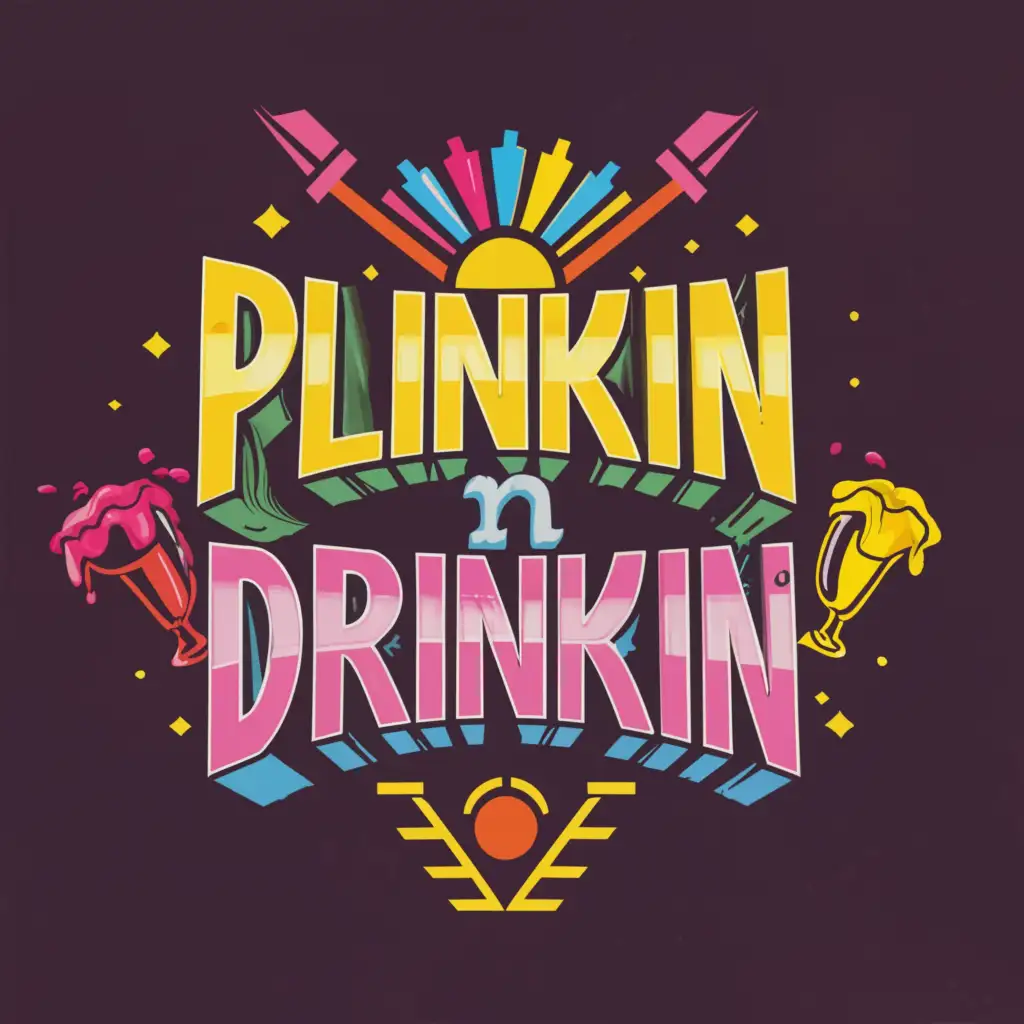 a logo design,with the text "Plinkin n Drinkin", main symbol:Plinkin -n- Drinkin, 3D, Bullseye, bullets, target, crosshairs, colorful, black background,,Minimalistic,be used in Sports Fitness industry,clear background