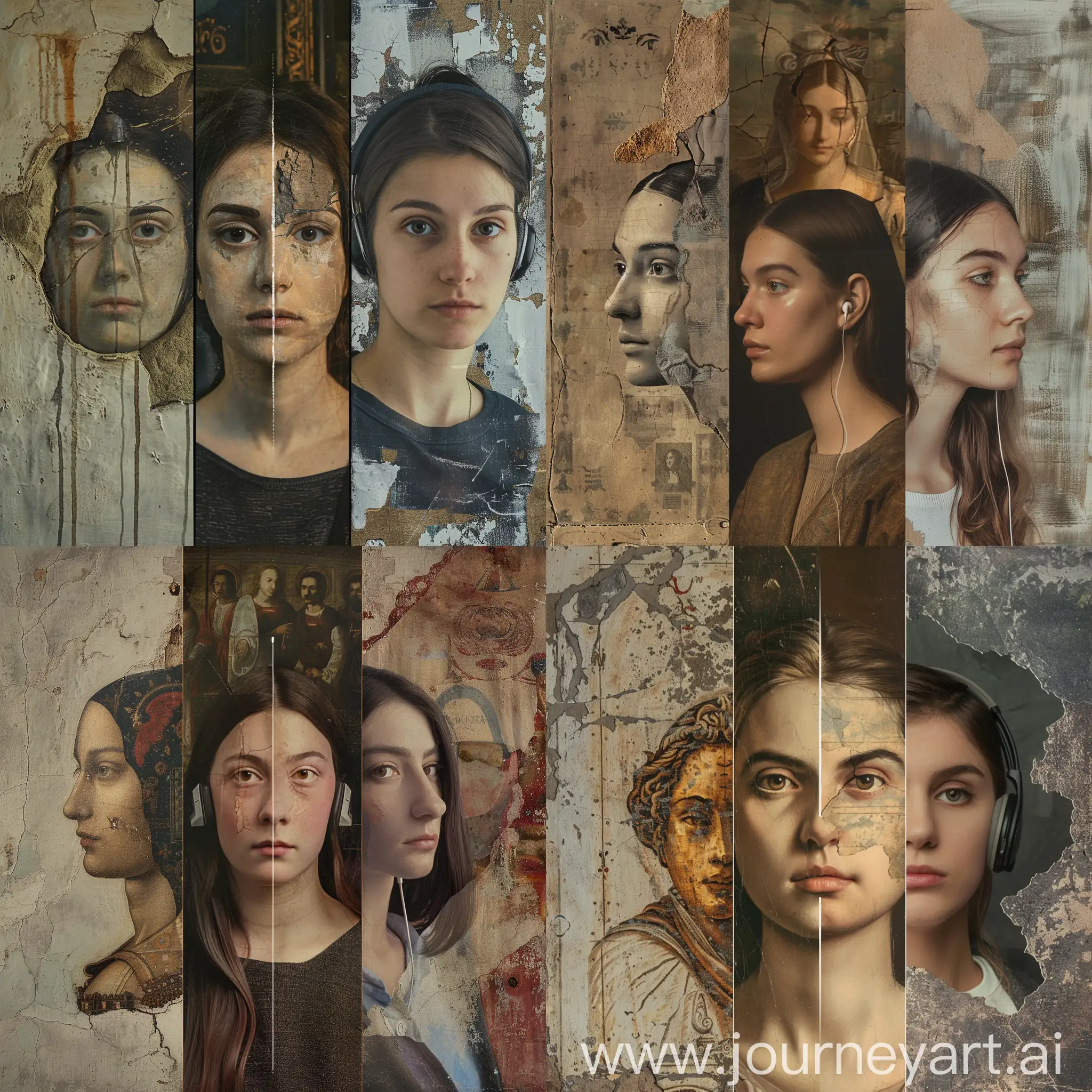 Evolution-of-Artistic-Styles-Triptych-Portrait-of-a-Woman
