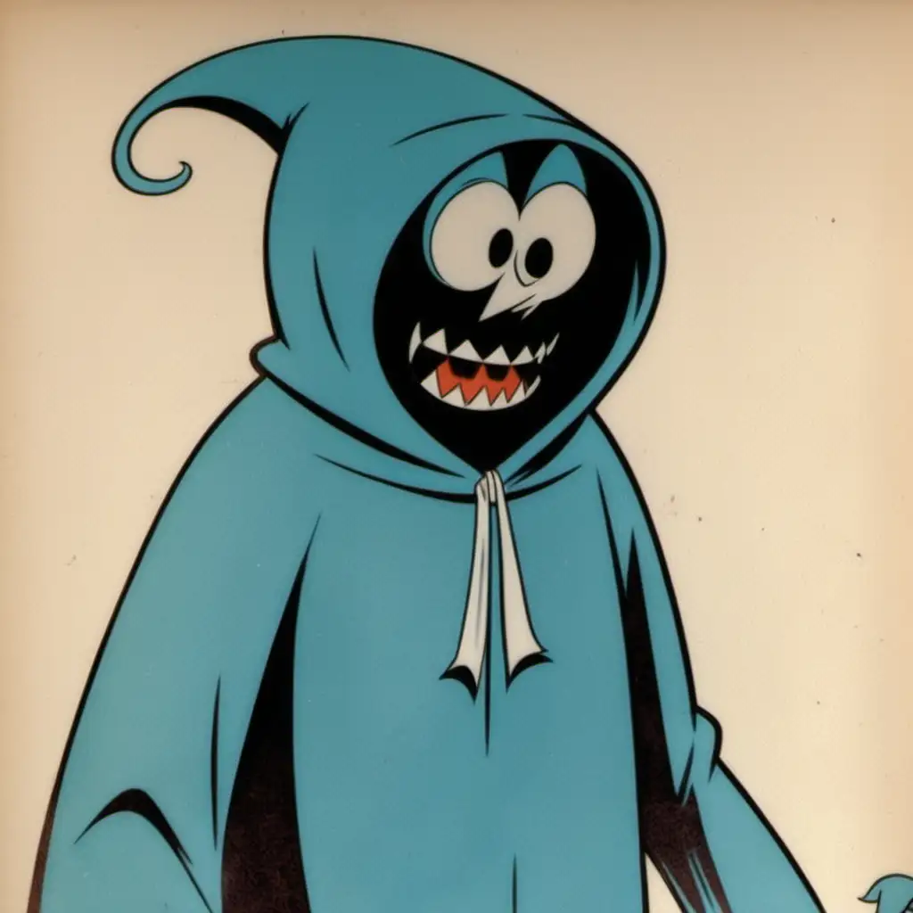 cartoon hooded figure, 1960's, hanna barbera cartoon, horror monster