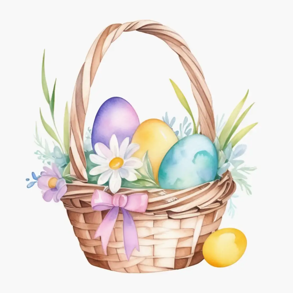 Elegant WatercolorStyled Easter Basket on White Background