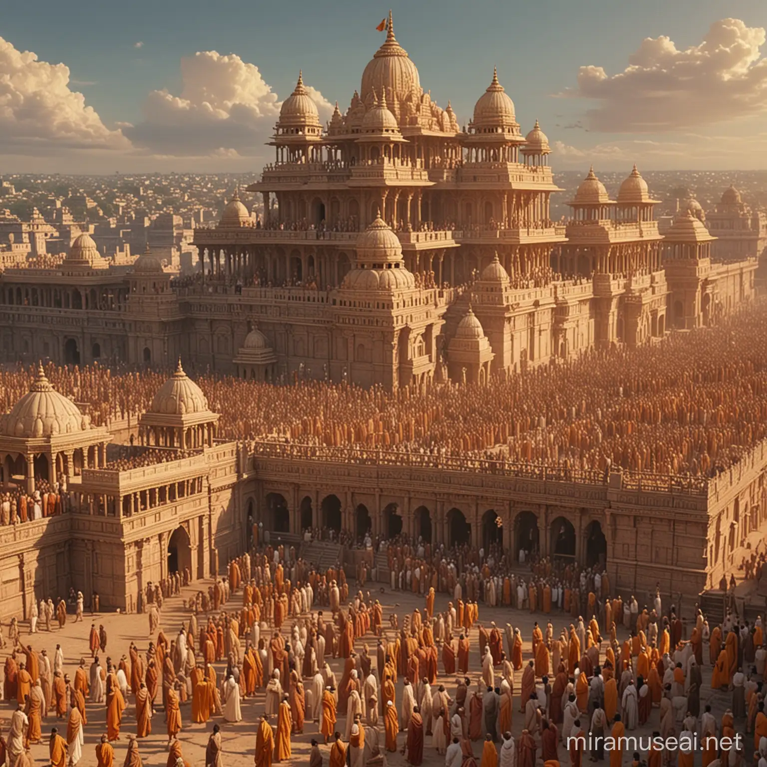 Establishing shots of Ayodhya, the capital city of King Dasharatha's kingdom.
Introduction to King Dasharatha, showcasing his virtues and love for his people.