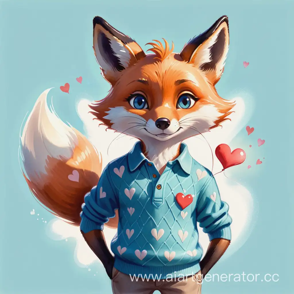 Playful-Fox-Holding-Polo-Shirt-Cartoonish-Illustration-in-Light-Blue-Tones