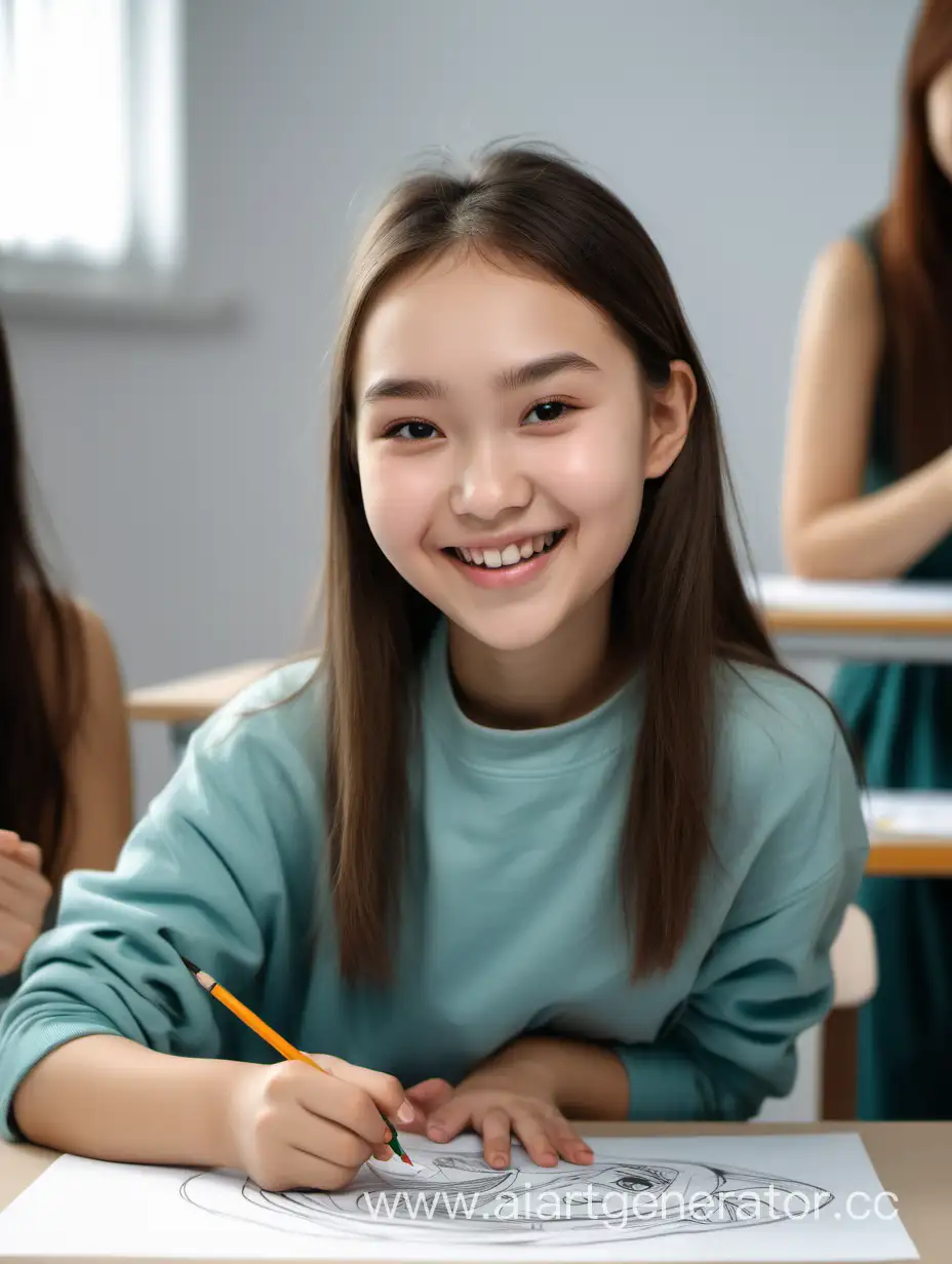 Joyful-Kazakh-Girl-Excels-in-Drawing-Class