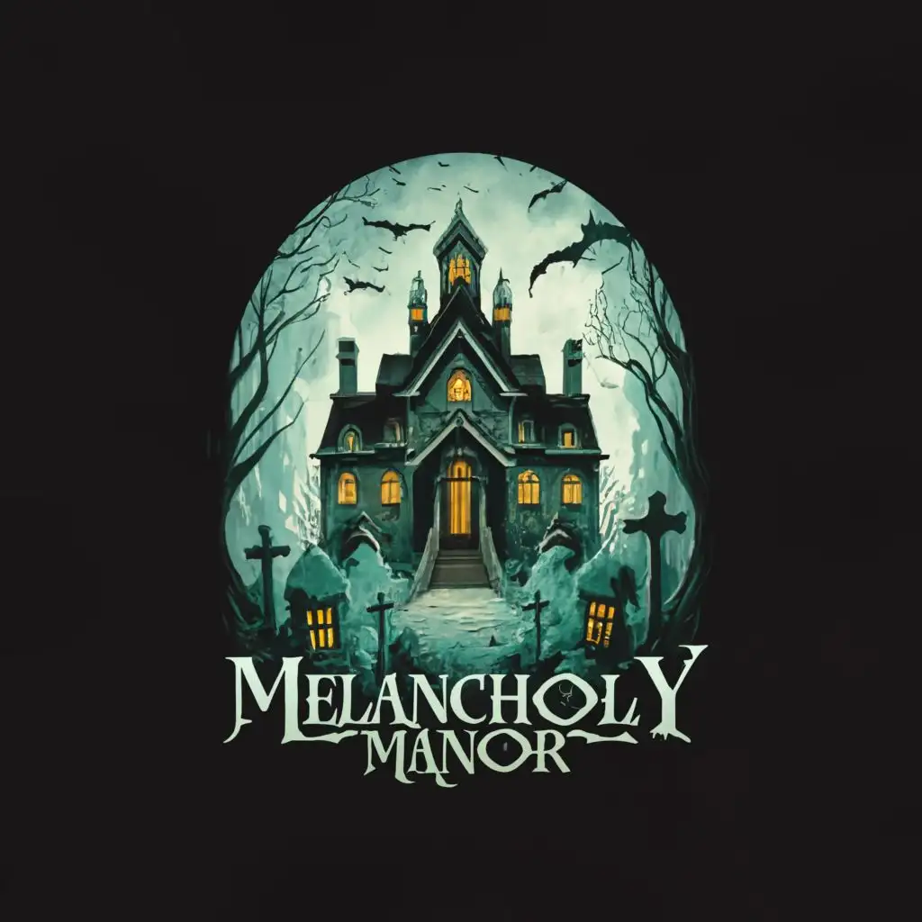 LOGO-Design-for-Melancholy-Manor-Eerie-Haunted-House-and-Graveyard-with-a-Complex-Clear-Background