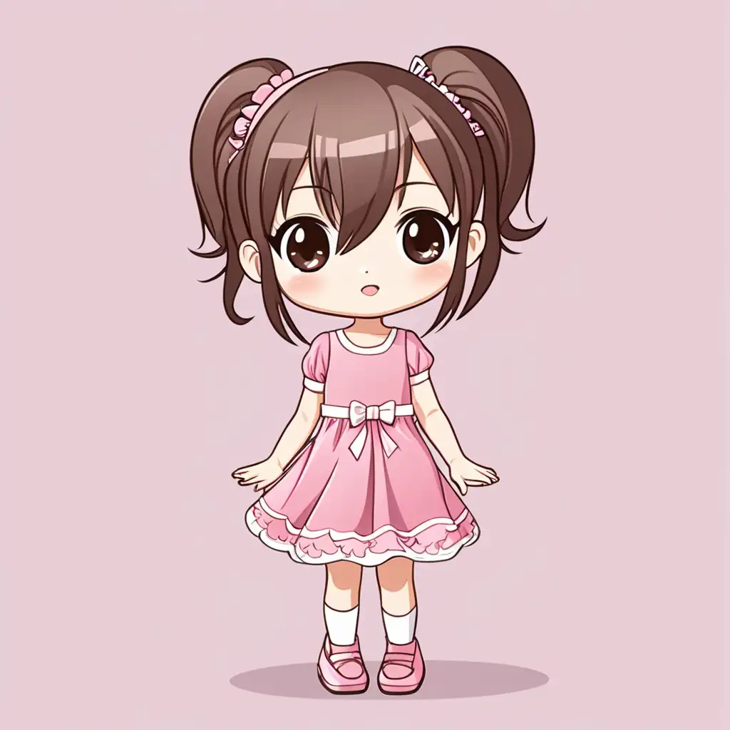 Adorable Chibi Girl in Pink Dress Vector Art