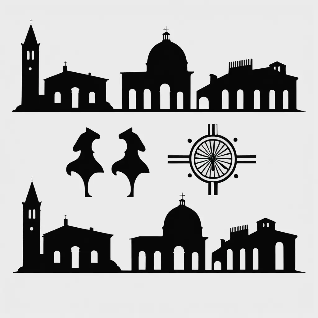 Italian Town Symbol Logo in Silhouette Simplistic Black and White Design