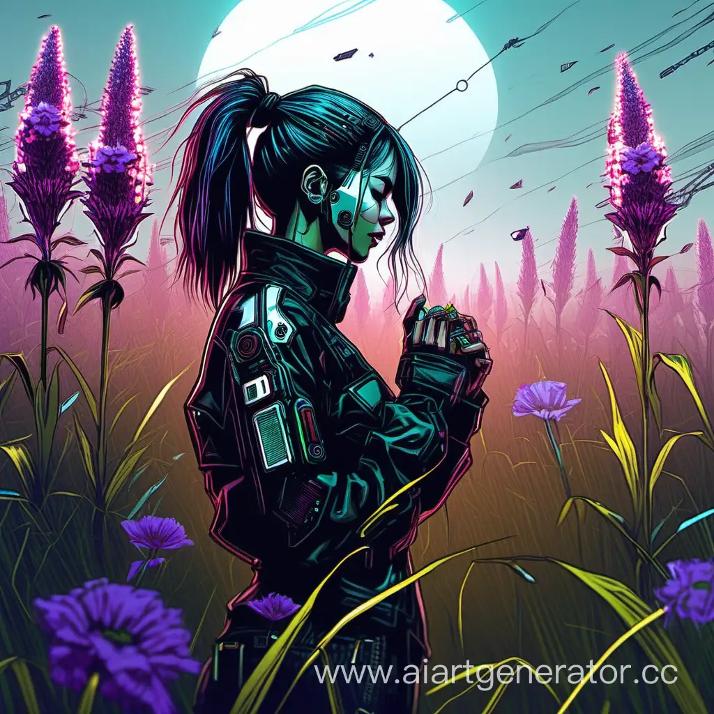 Cyberpunk-Girl-Immersed-in-Floral-Aromas
