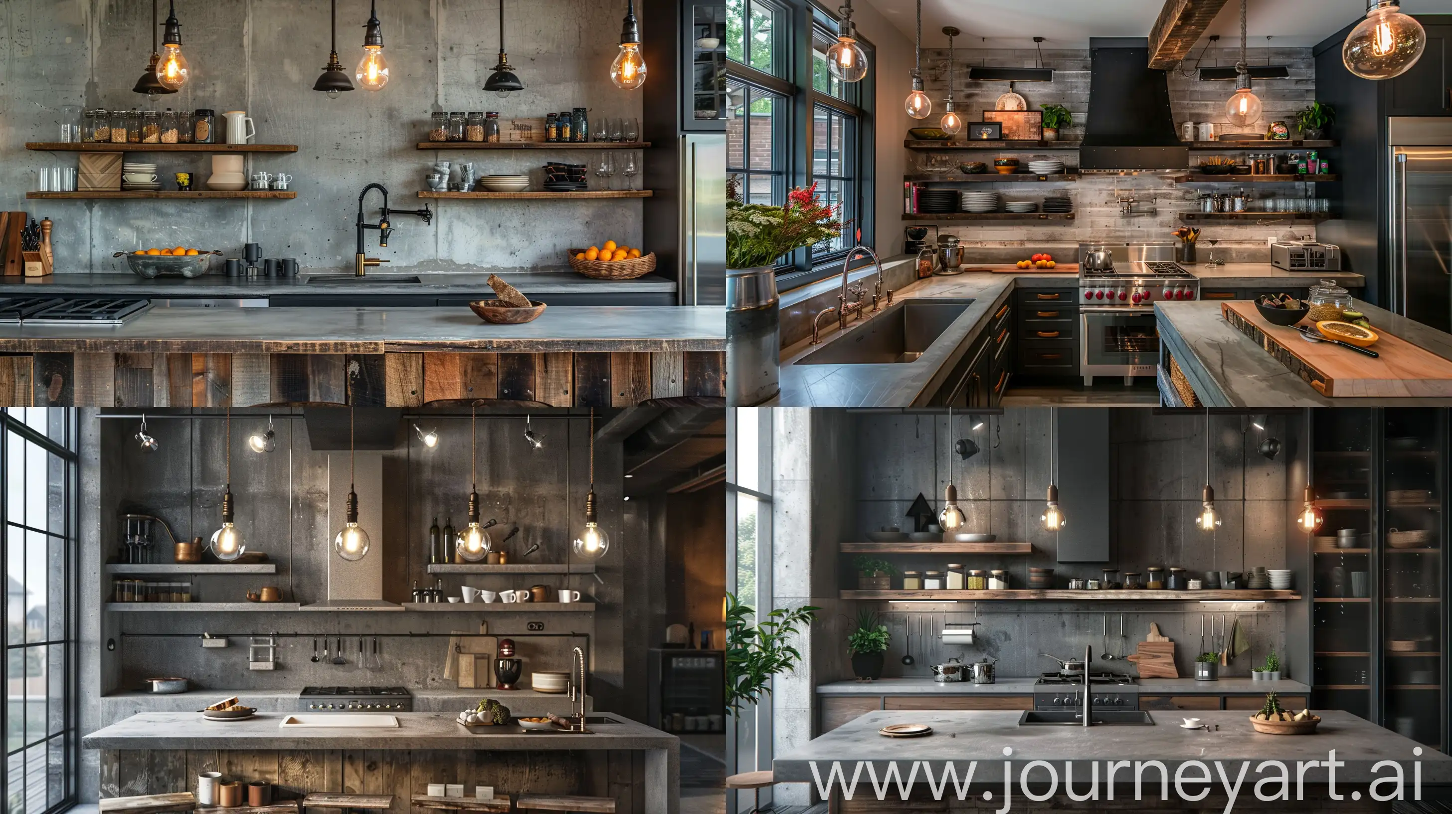 Modern-Industrial-Kitchen-Design-with-Concrete-Countertops-and-Edison-Bulb-Pendant-Lights