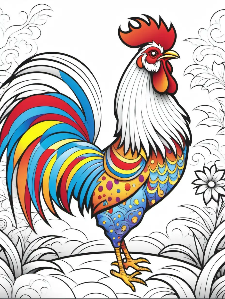 Vibrant Rooster Coloring Page for Kids