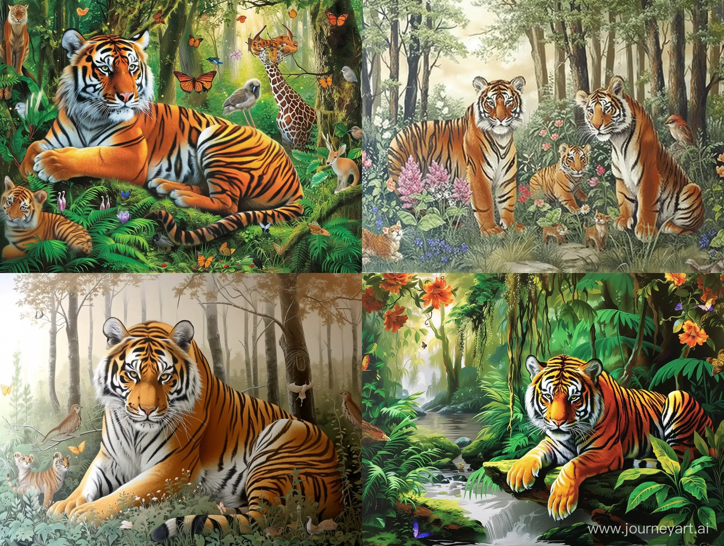 Enchanting-Tiger-Mural-Amidst-Lush-Forest-Animals