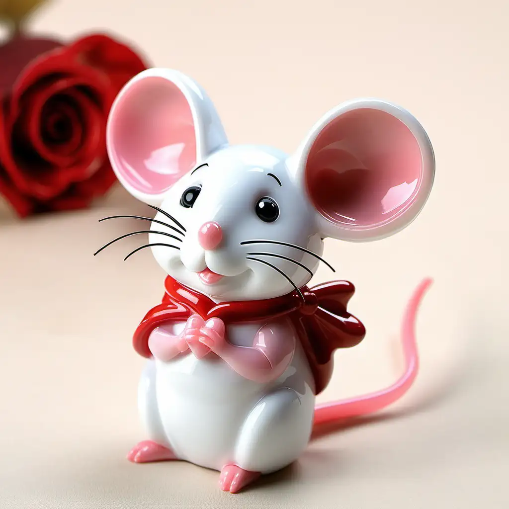 Romantic Valentines Day Mouse Sculpture in Clear Resin