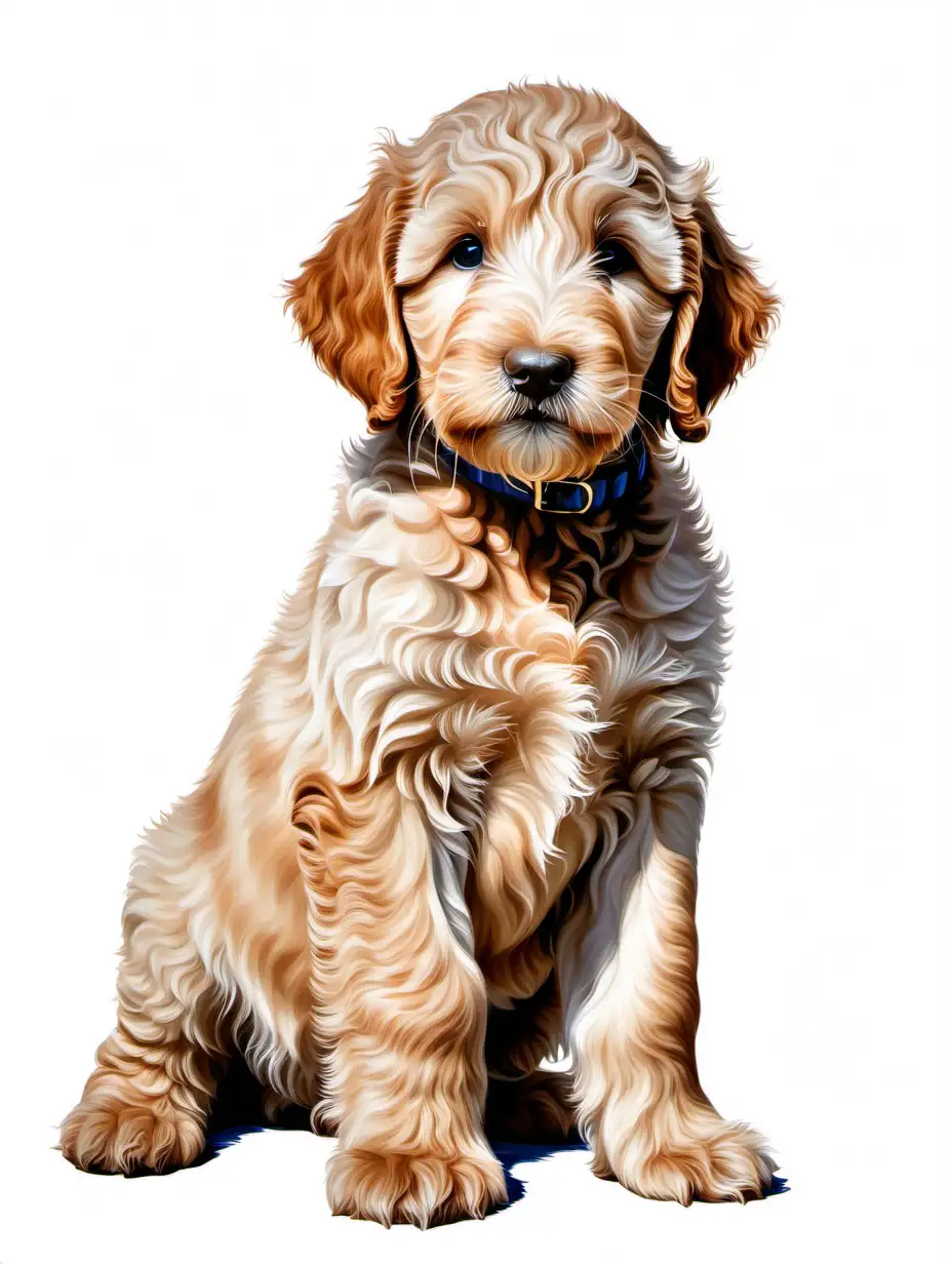 Adorable FullBody Labradoodle Puppy Painting on White Background