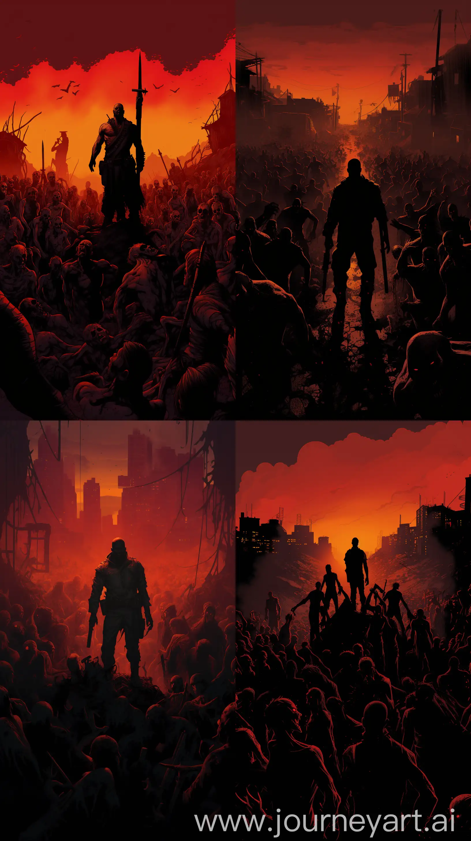  Channel the style of Mike Mignola to depict a lone hero making a stand against a horde of mutants in a post-apocalyptic wasteland. The composition should be dramatic, with bold outlines and a focus on the play between light and shadow, typical of Mignola's work." , phone wallpaper 8k uhd Maximalist Details, --ar 9:16 --v 5.2