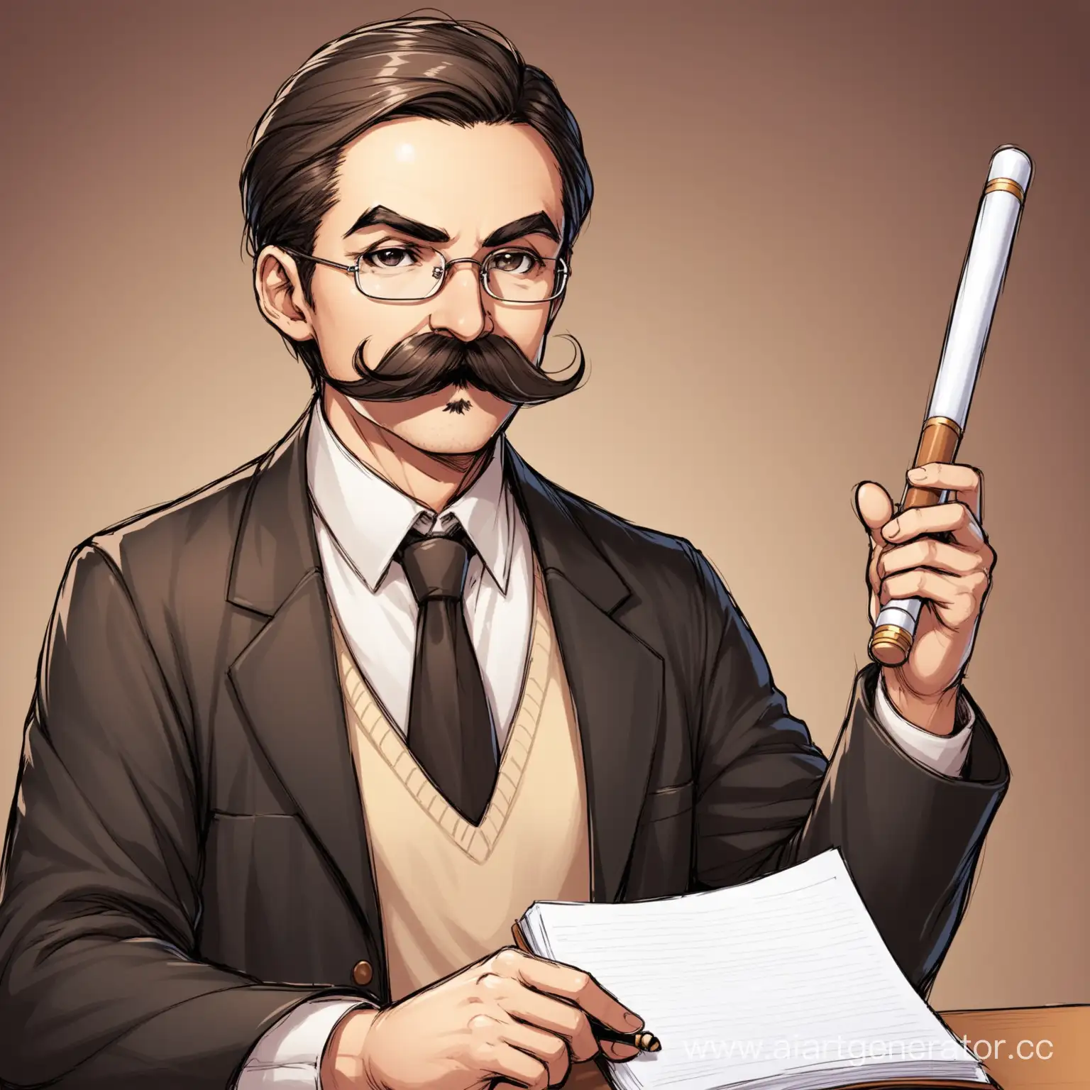 Student-Submits-Report-to-Professor-with-Mustachioed-Baton