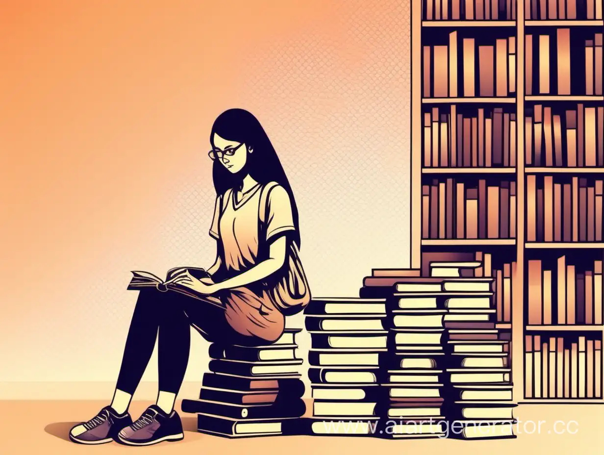 фон для презентации по обществознанию, градиент с левой стороны, девушка сидит с книгами, графическое изображение