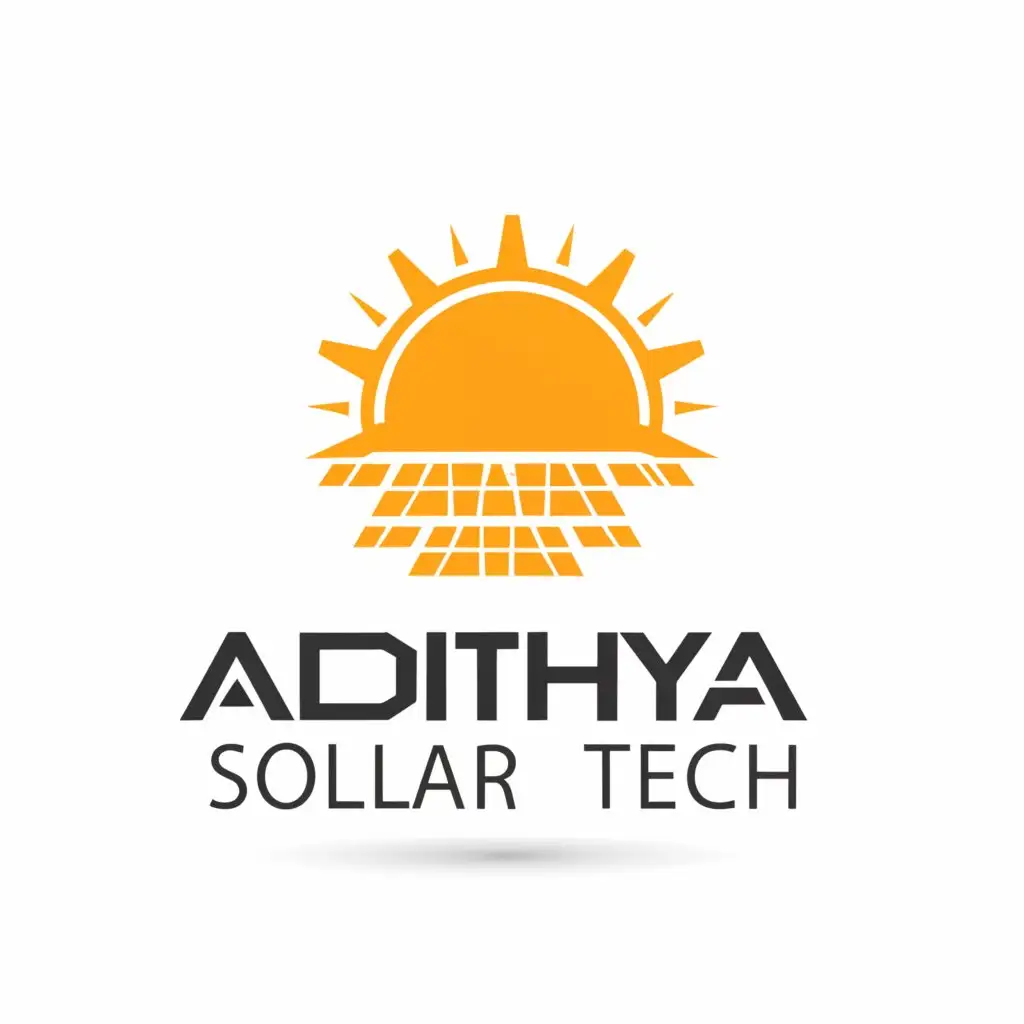 a logo design,with the text "Adithya Solar Tech", main symbol:sun and solar panels,Moderate,be used in Technology industry,clear background