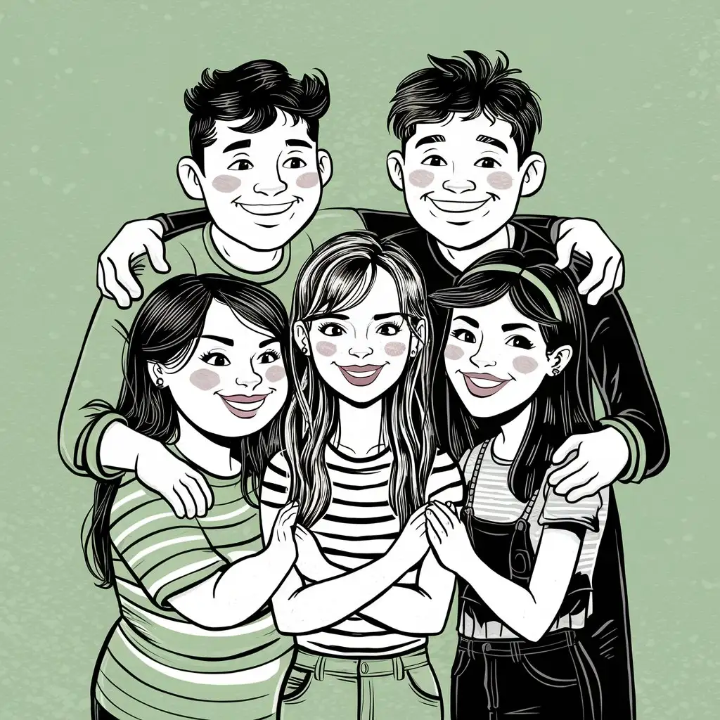 create avatar of 5 teenagers people two are boys one very fat and rest of are girls one very chubby ony very cute and siknny with short height third is simple girl

