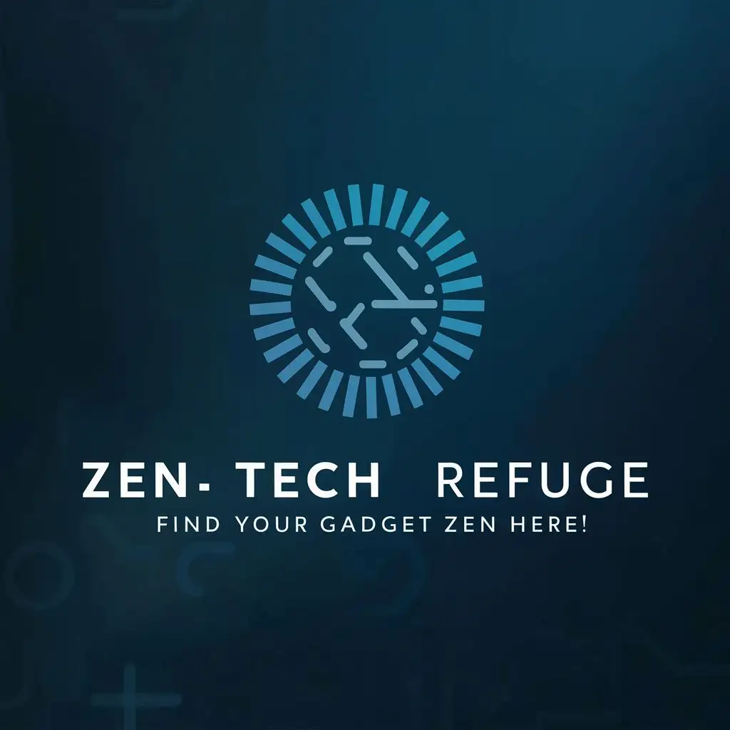logo, blue, white, black, with the text "Zen tech refuge Find Your Gadget Zen Here!", typography, be used in Technology industry