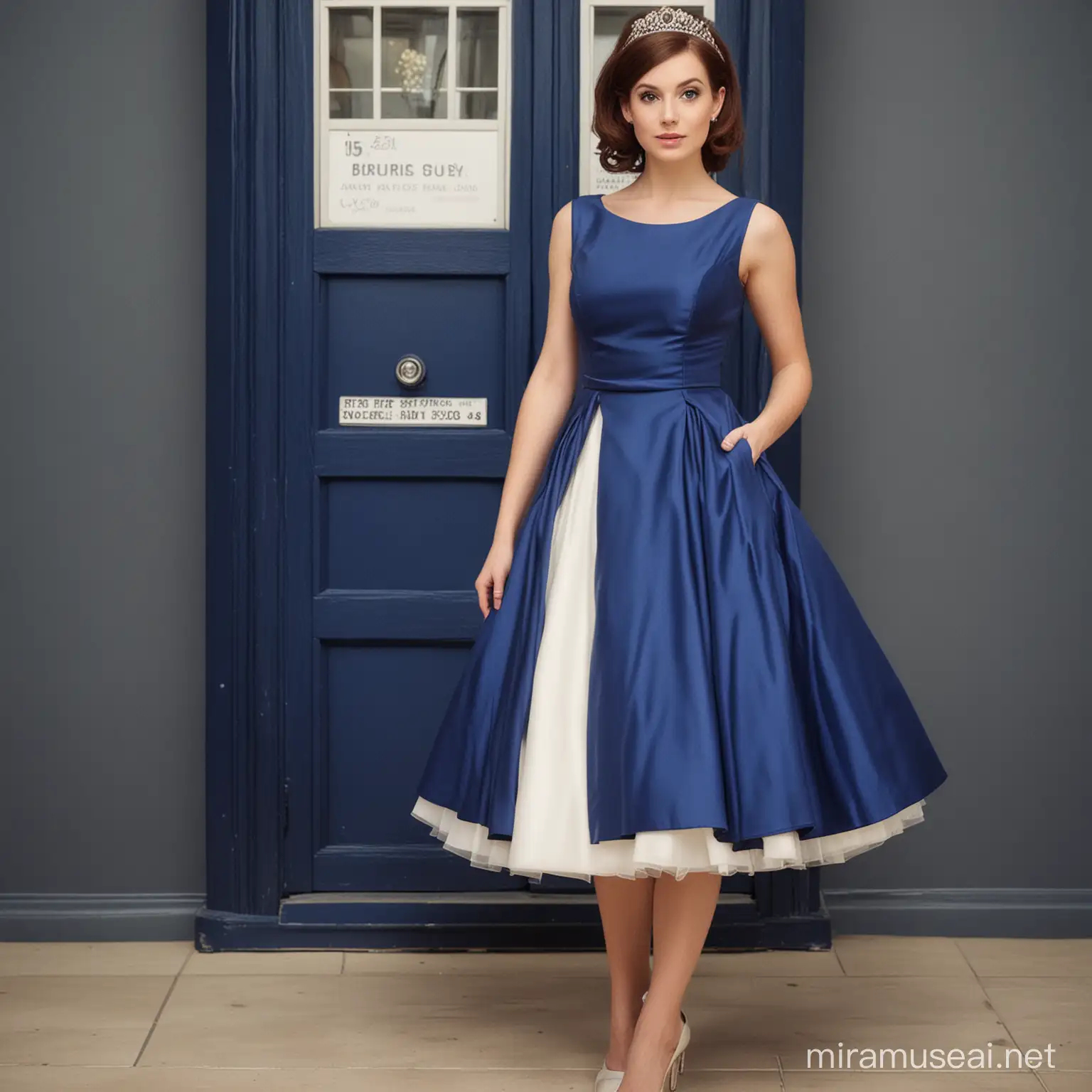 early 1960s inspired, feminine, tardis blue, wedding dress