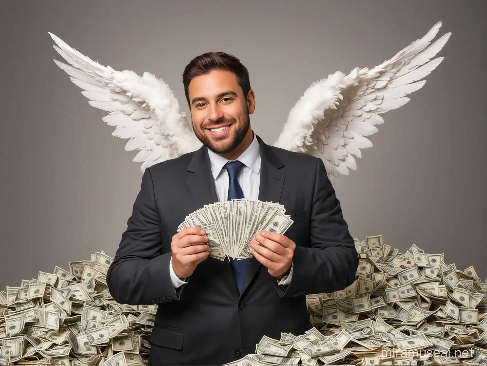 Successful Angel Investor Holding Stack of Cash