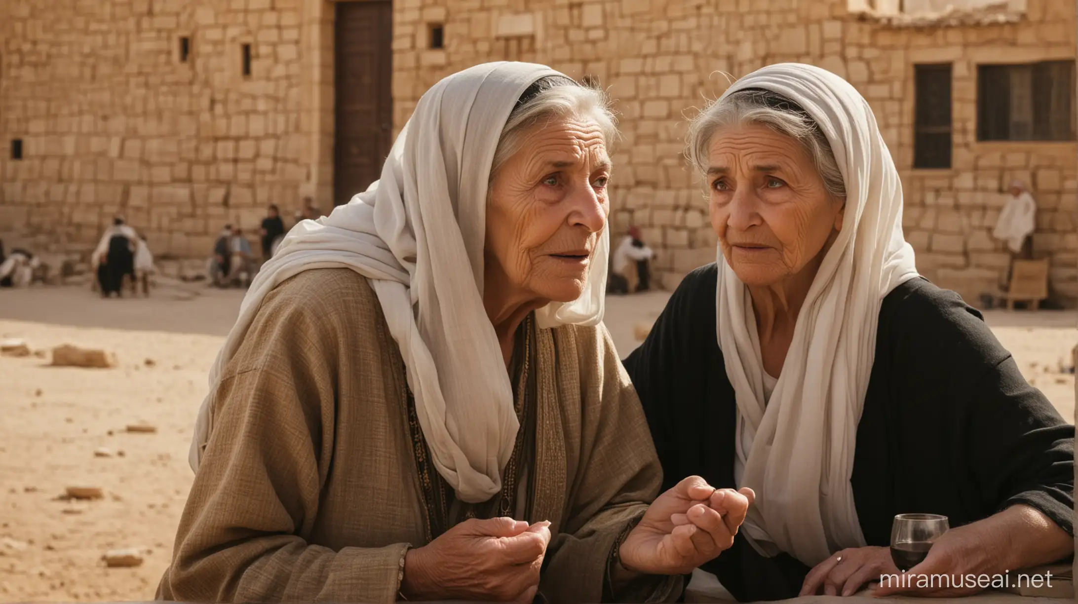 Biblical Era Encounter Old Woman and Young Man in the Middle East