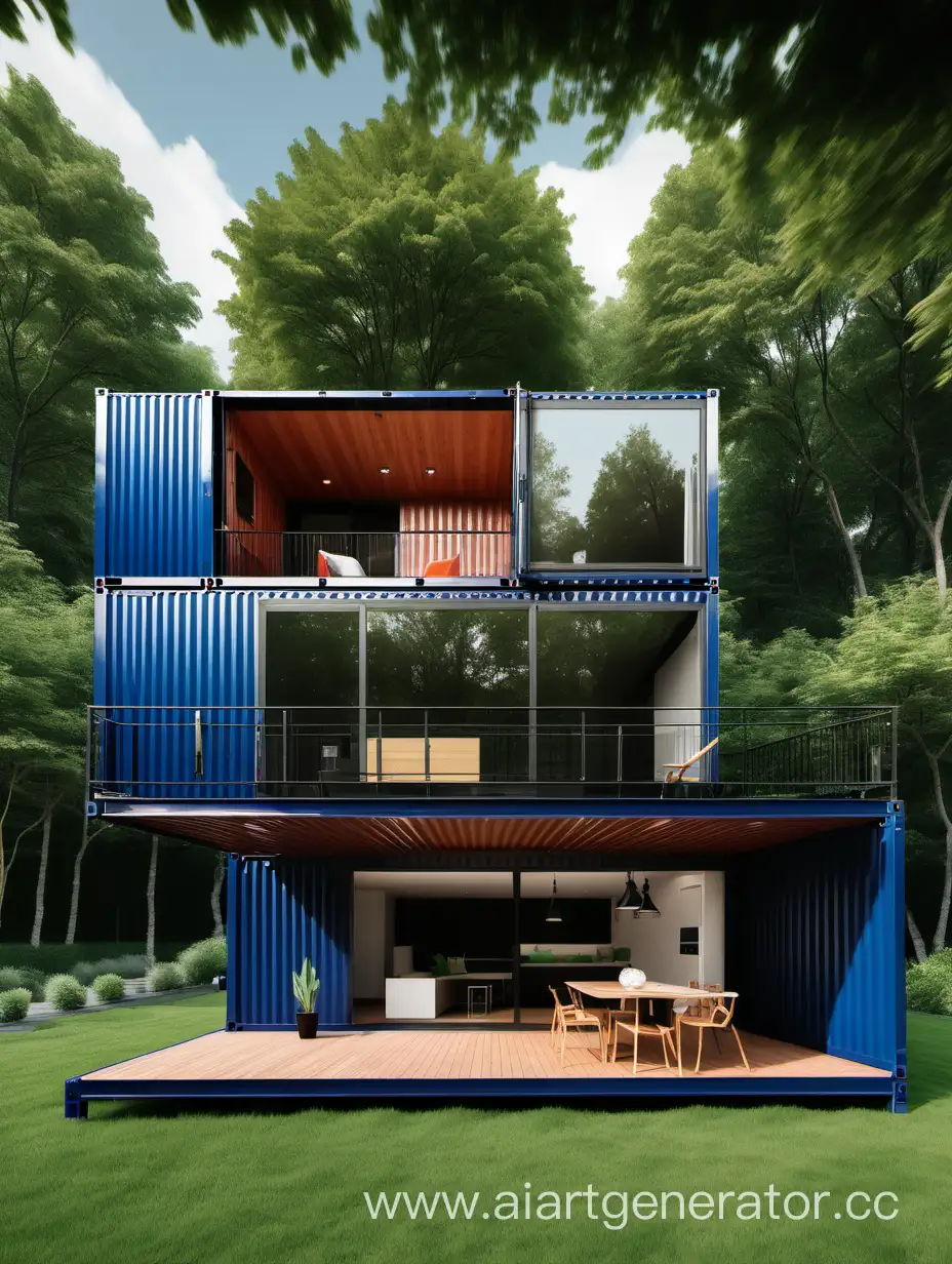 一张在草坪上的带露台的创意集装箱定制住房