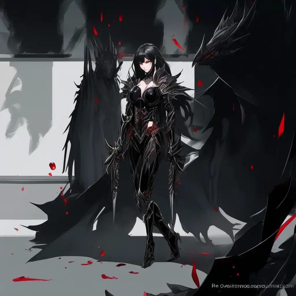 Confident Woman in Black Armor Wielding Blood Claw Magic