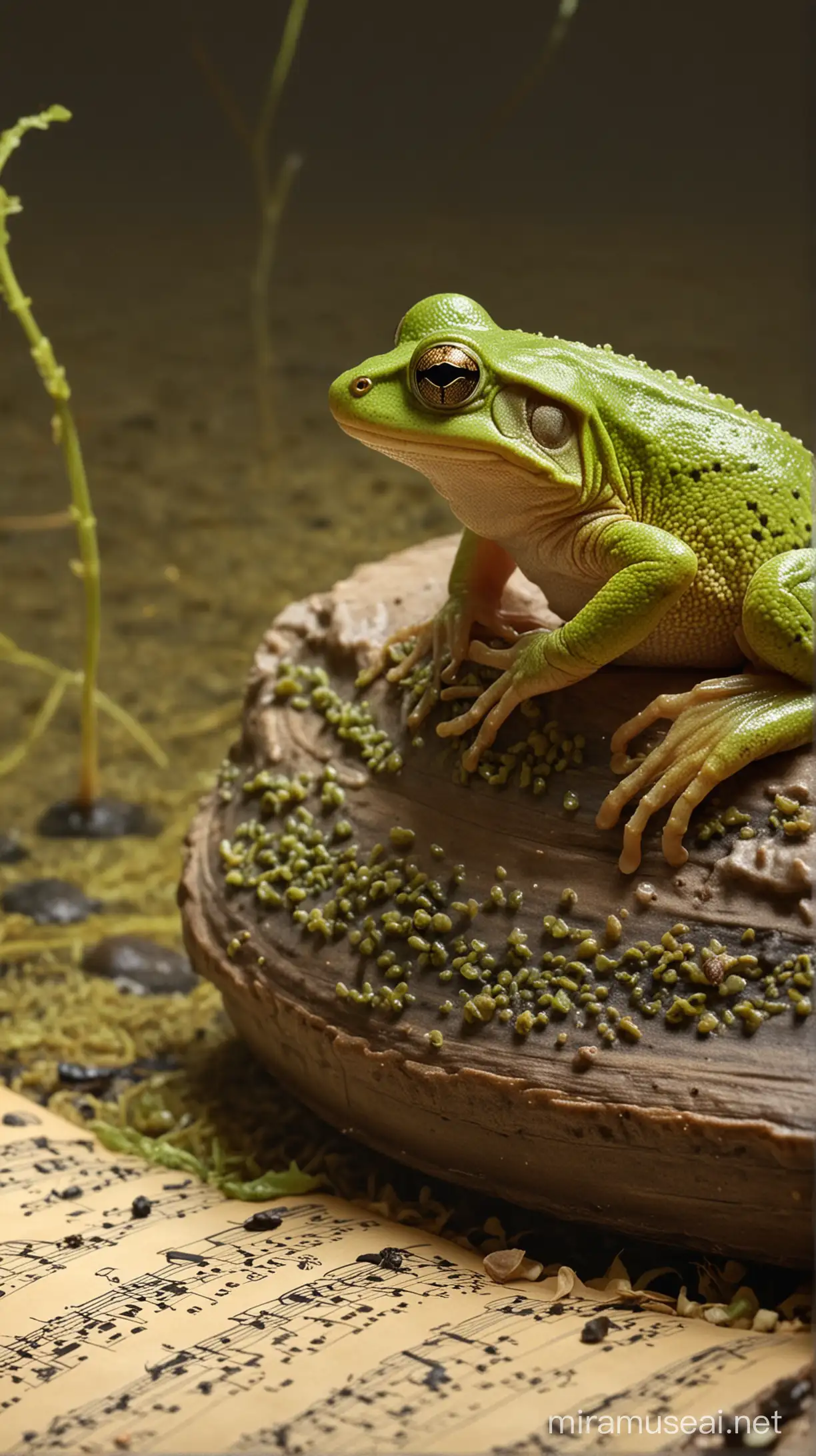 Young Amphibian Delighting in Classical Music