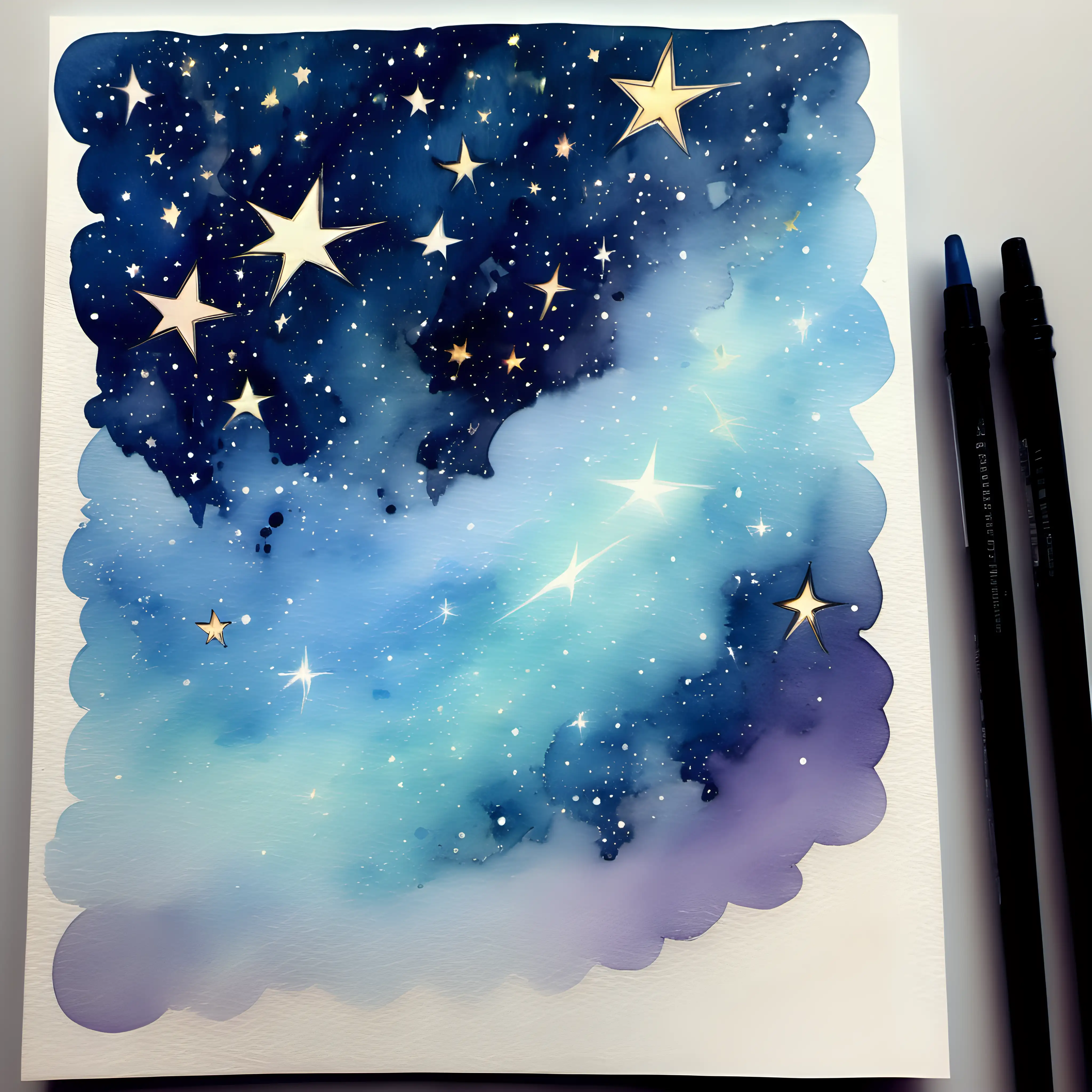 Enchanting Watercolor Sky Filled with Shimmering Stars