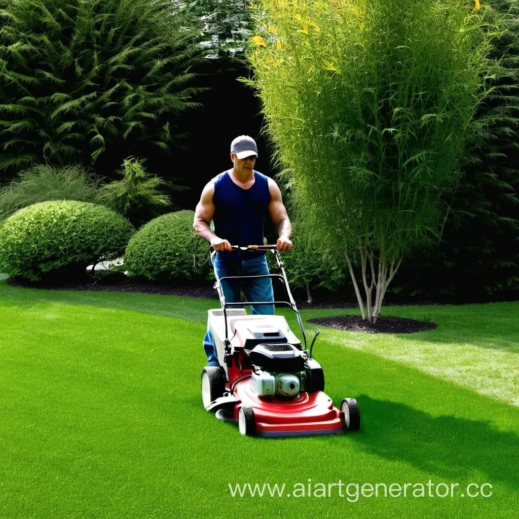 Man-Mowing-the-Lawn-in-Suburban-Serenity