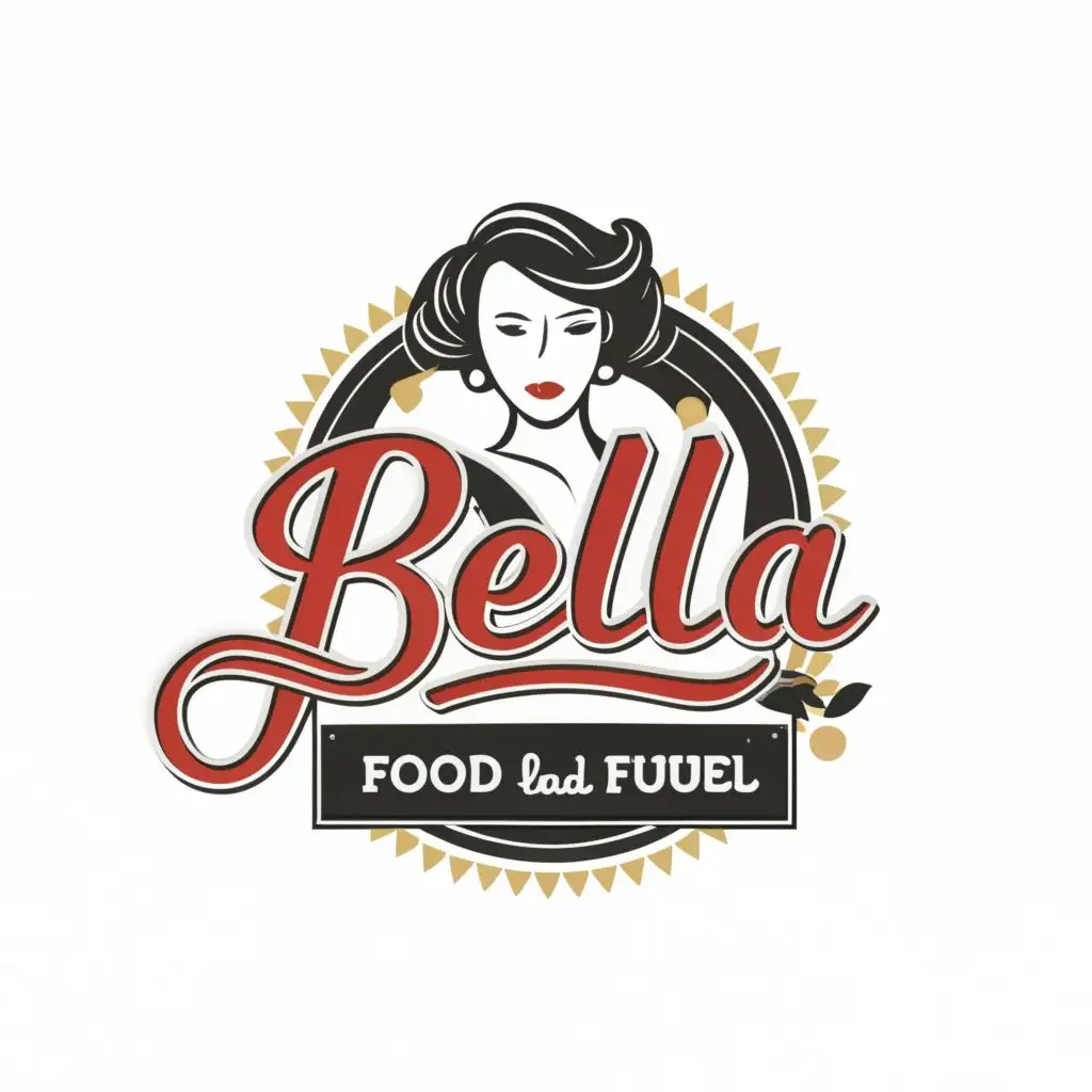 LOGO-Design-for-Bella-Food-and-Fuel-Elegant-Lady-and-Typography-in-Retail-Industry