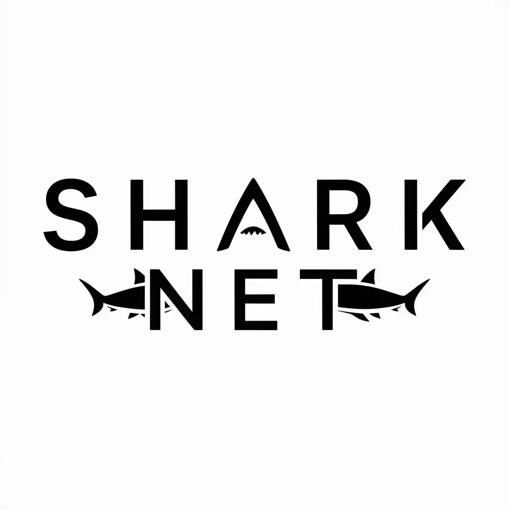 A minimalistic logo saying "Shark Net"