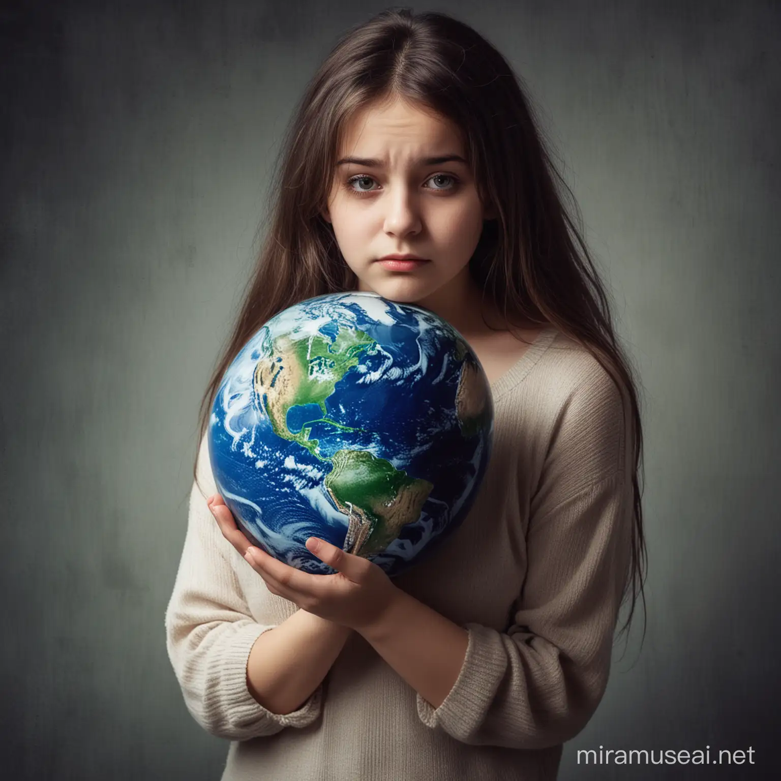 Lonely Girl Holding the Earth