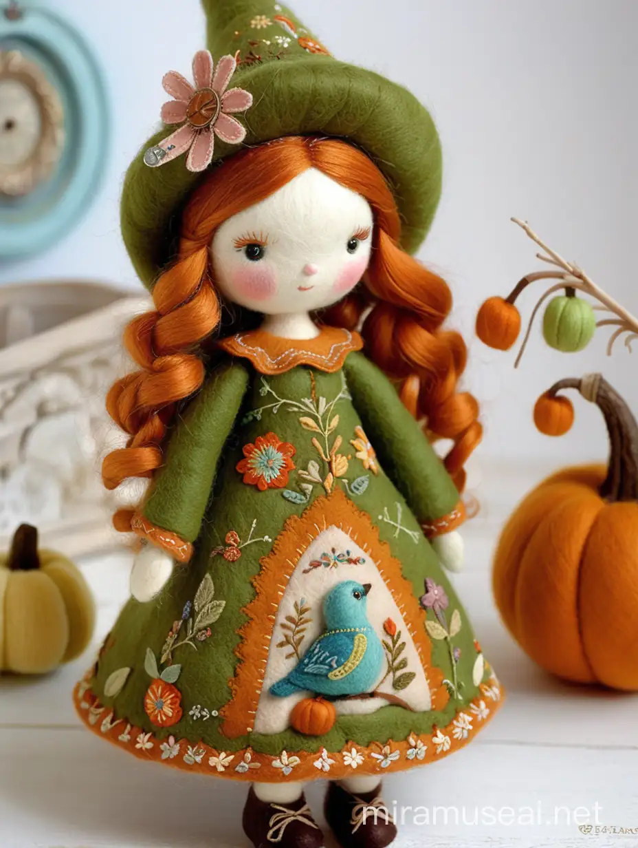 Enchanting Fairy Tale Wool Felted Herbal Witch Doll in PIP STUDIO Style