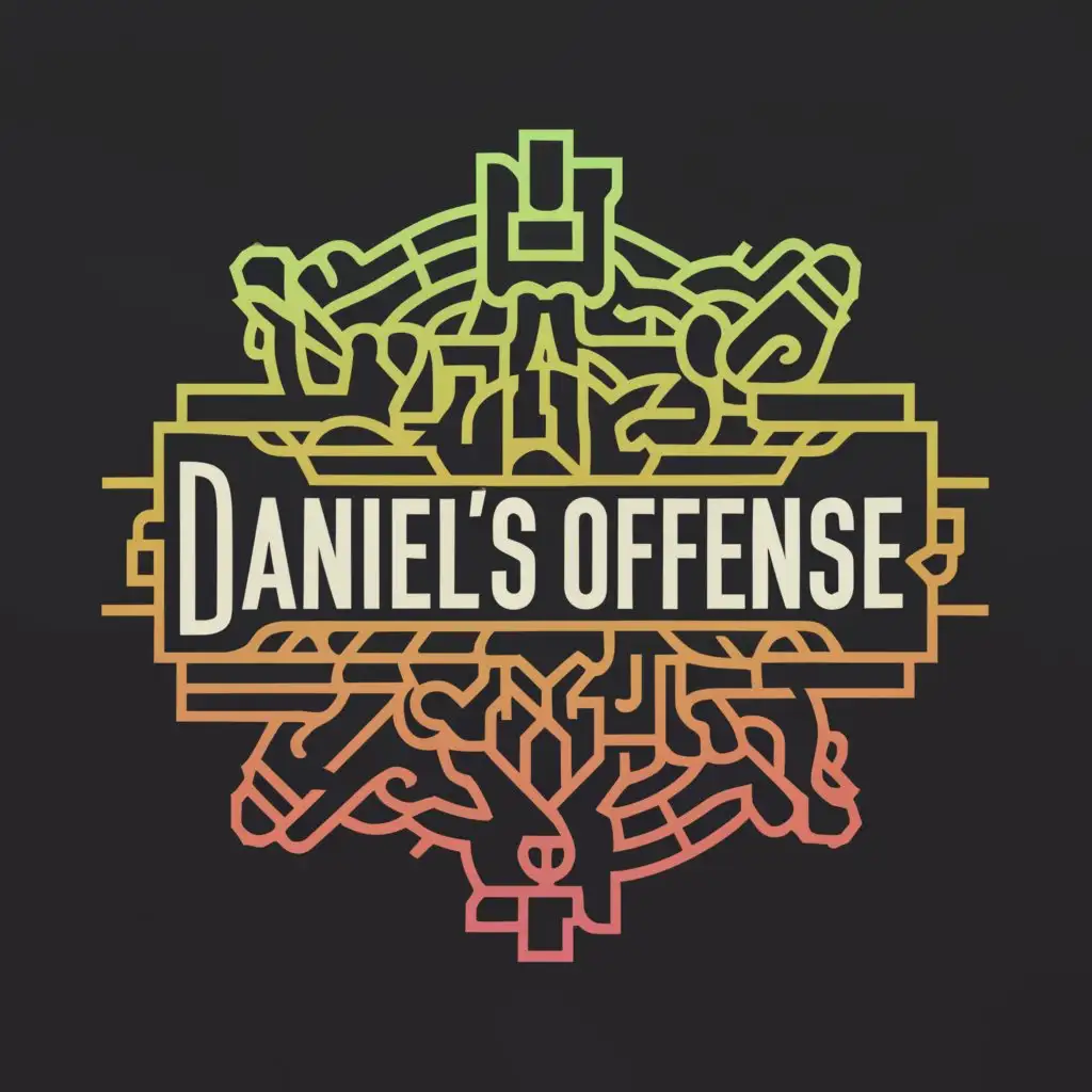 a logo design,with the text "“Daniel’s Offense” in English", main symbol:Gun,complex,clear background