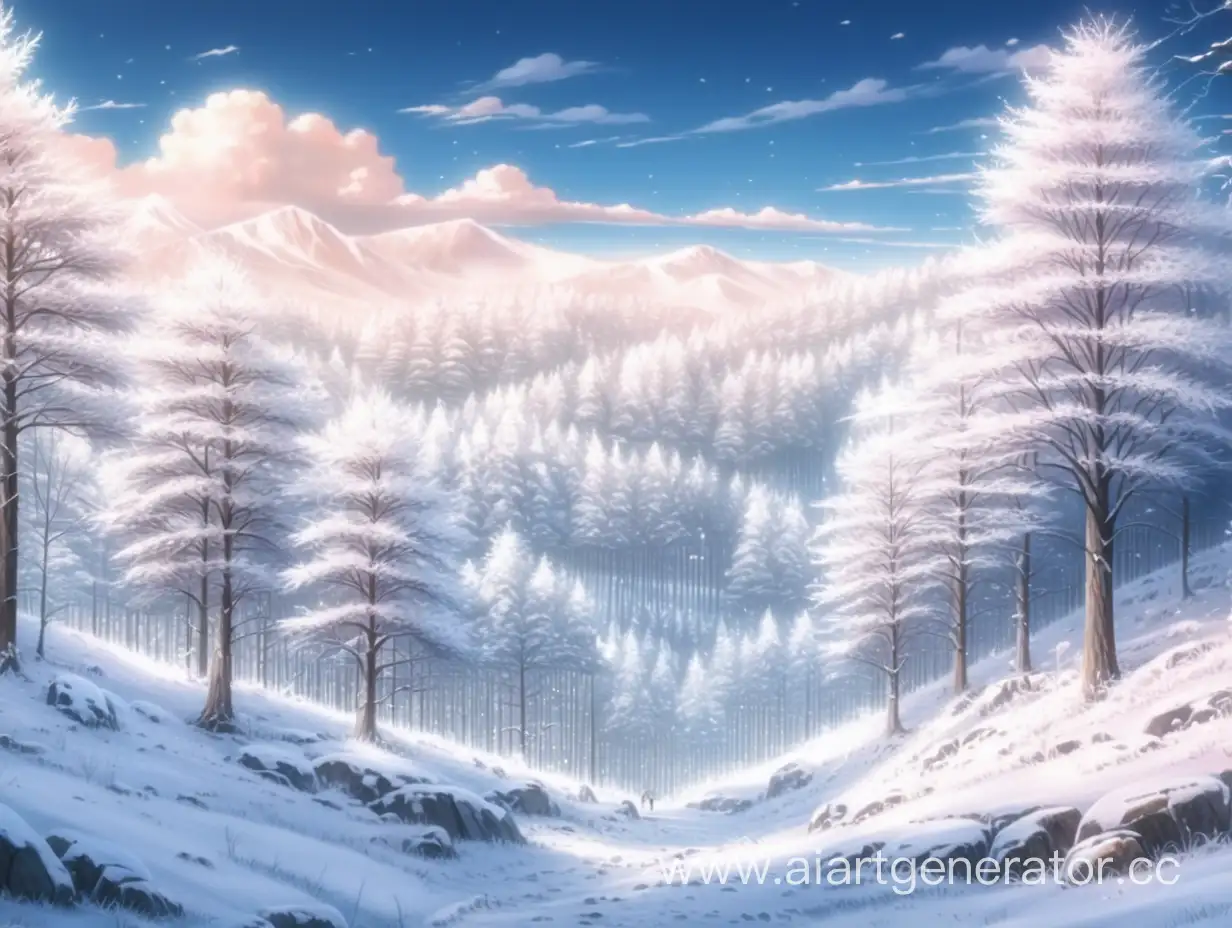 Winter anime forest landscape