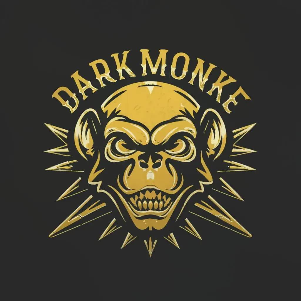 LOGO-Design-For-Dark-Monke-Metallic-Monkey-Skull-Emblem-on-Dark-Background