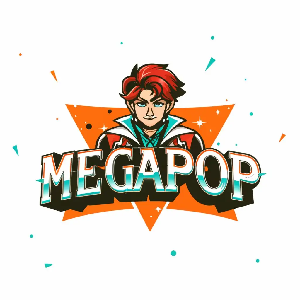 a logo design,with the text "MegaPOP", main symbol:A man in style with technology, anime, comics style logo, written text 'Megapop', Vector illustration, neutral. retro bright colour style,,Minimalistic,be used in Technology industry,clear background