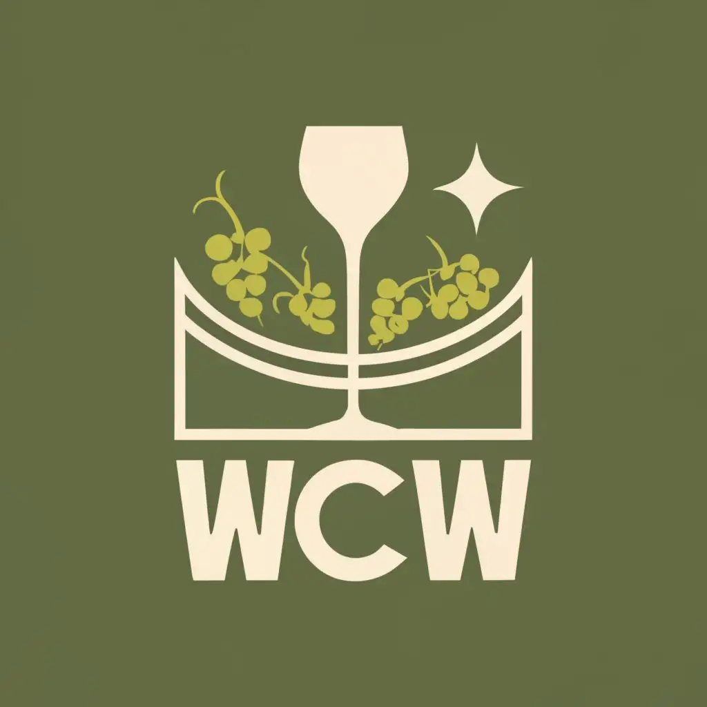 logo, logo, vector, emblem, Winecountry, sonoma, insignia, wine glass, grapes, grape field, golden ratio, with the text "WCW", typography, be used in Nonprofit industry