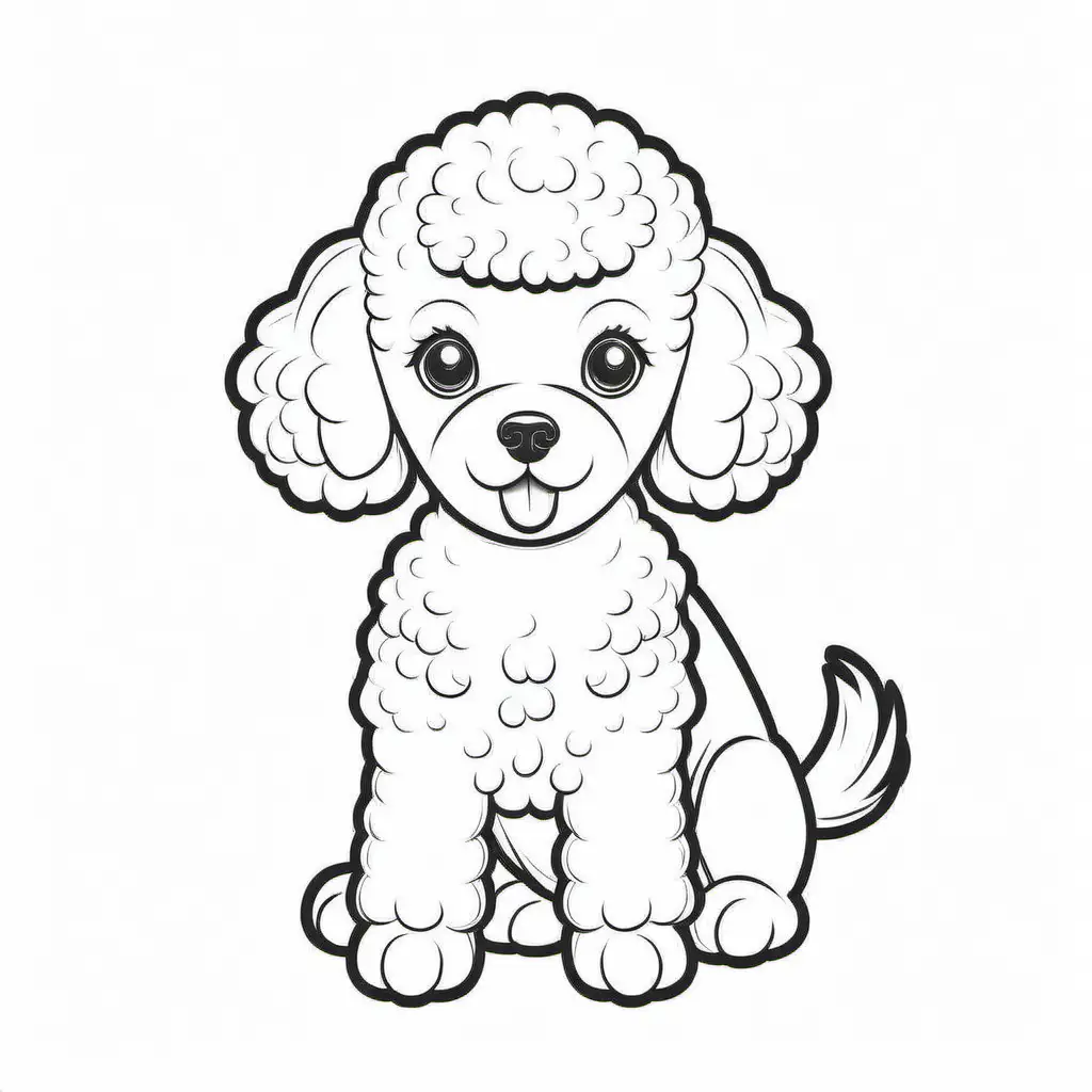 simple cute small size Poodles dog
coloring page
line art
black and white
white background
no shadow or highlights