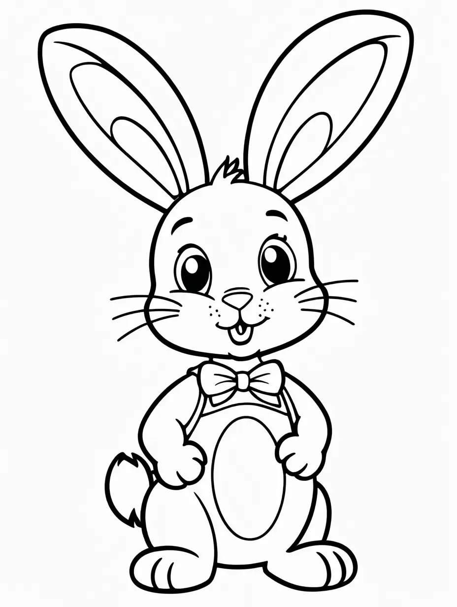 Simple Easter Bunny Coloring Page for 3YearOlds No Shadows on White Background