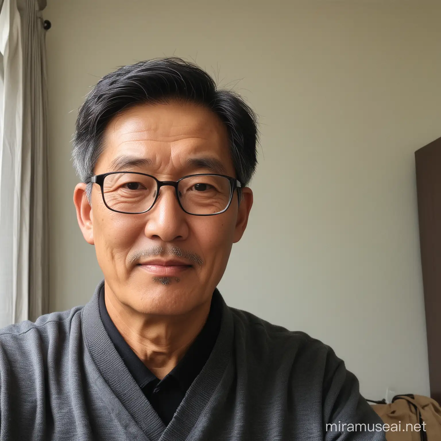 Korean Father Reflecting on Aging