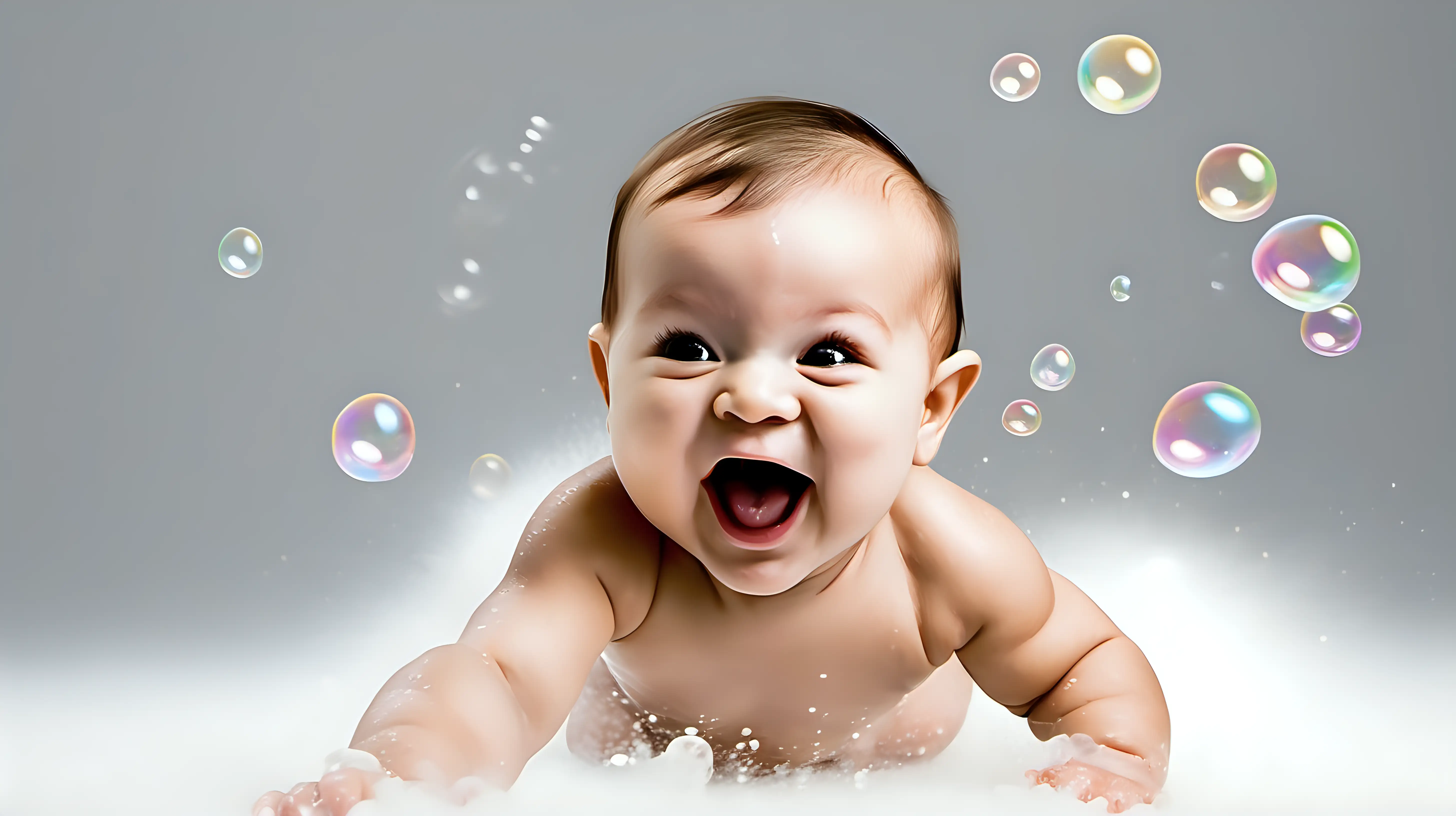 Joyful Baby Chasing Bubbles Delightful Infant Happiness