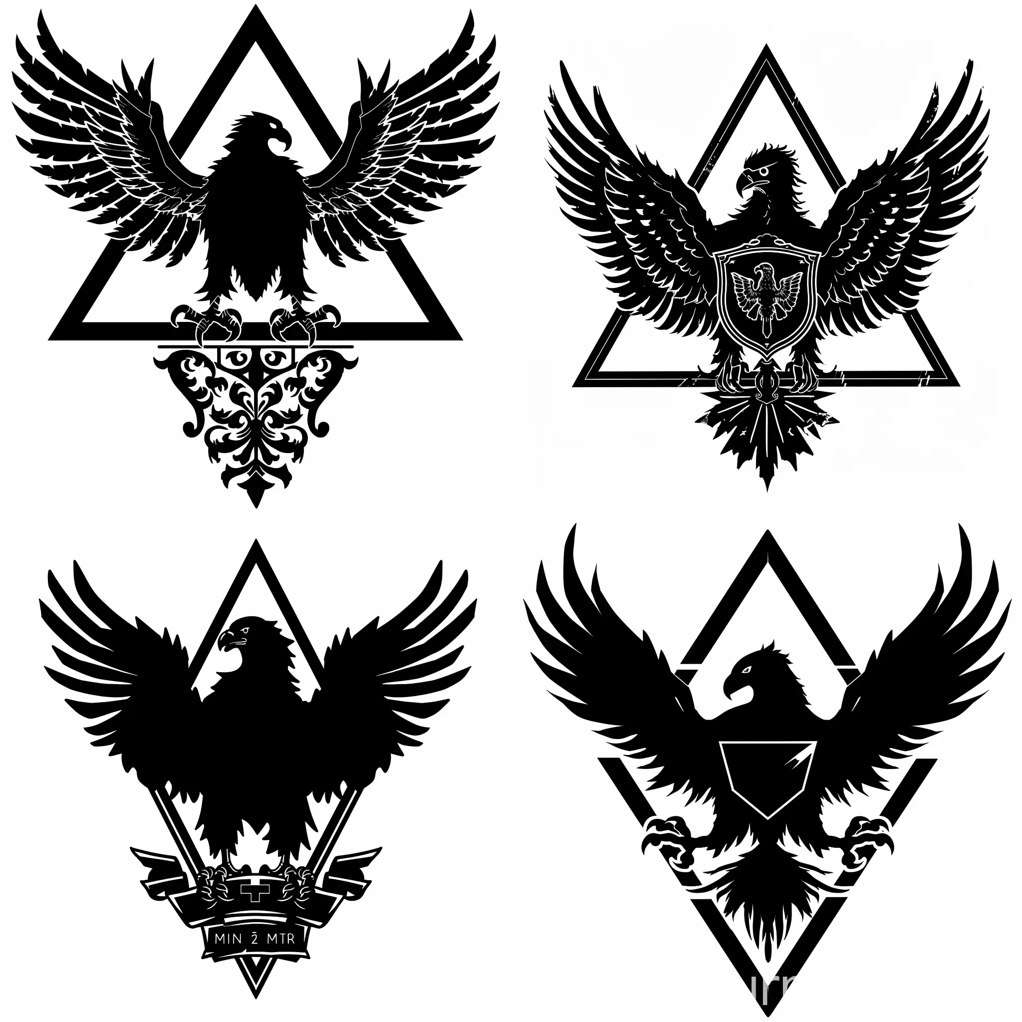 Нарисуй силуэт черного орла в виде герба который находится в треугольнике в стиле SCP