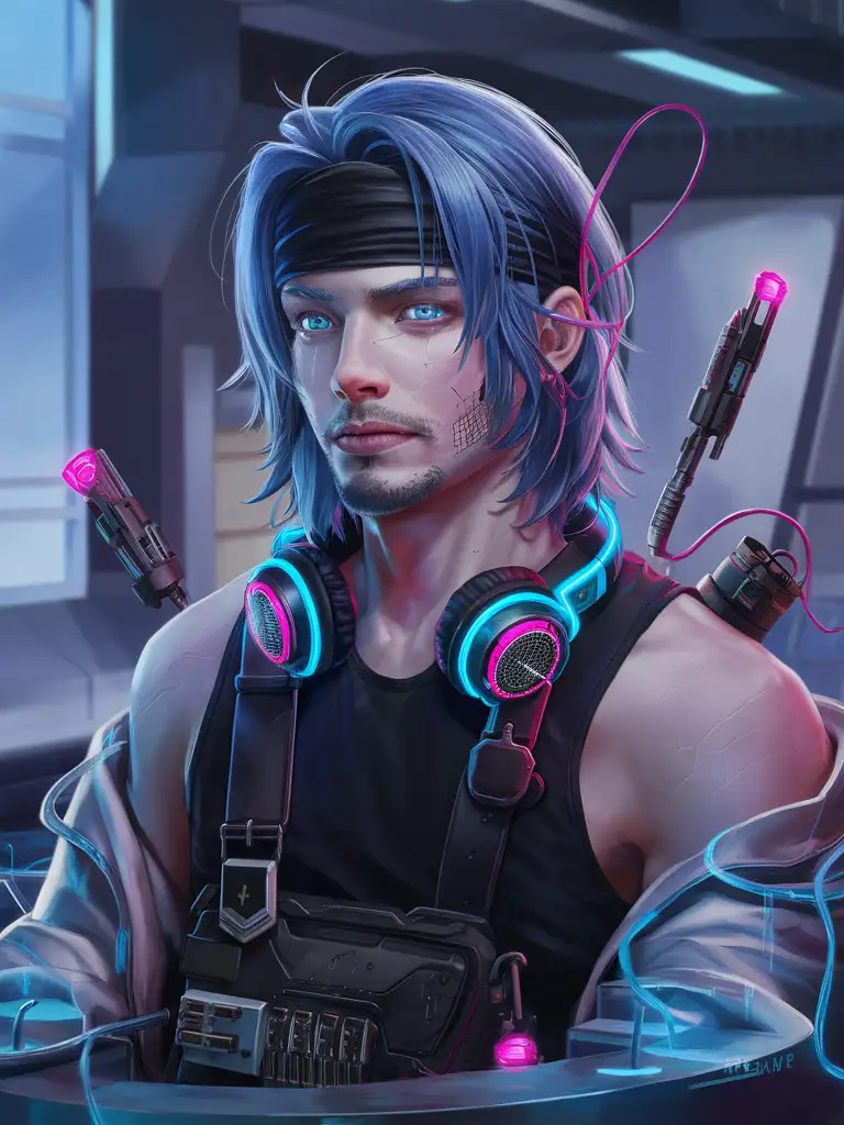 Futuristic Cyberpunk Teenage Male with HiTech Gadgets
