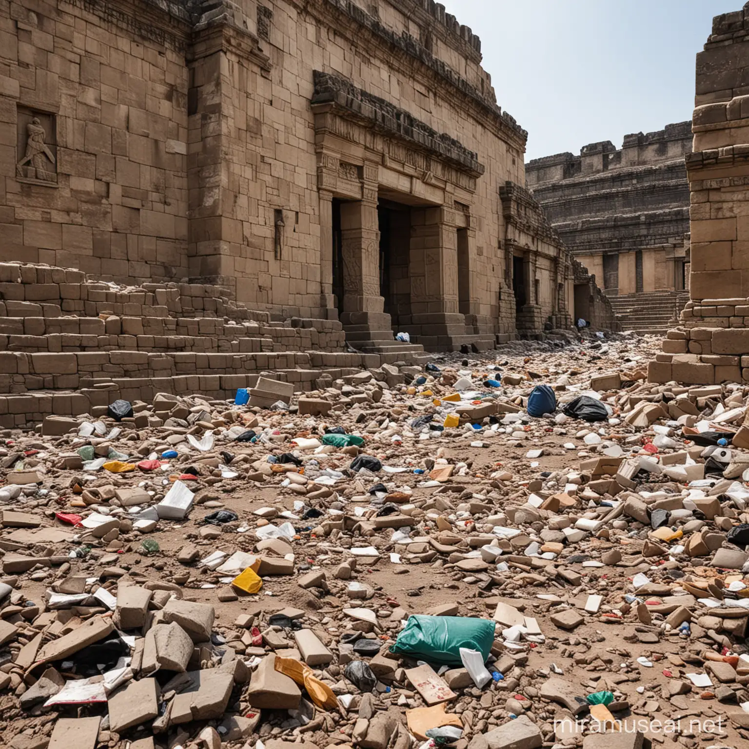Garbage in a aztec mysterious temple
