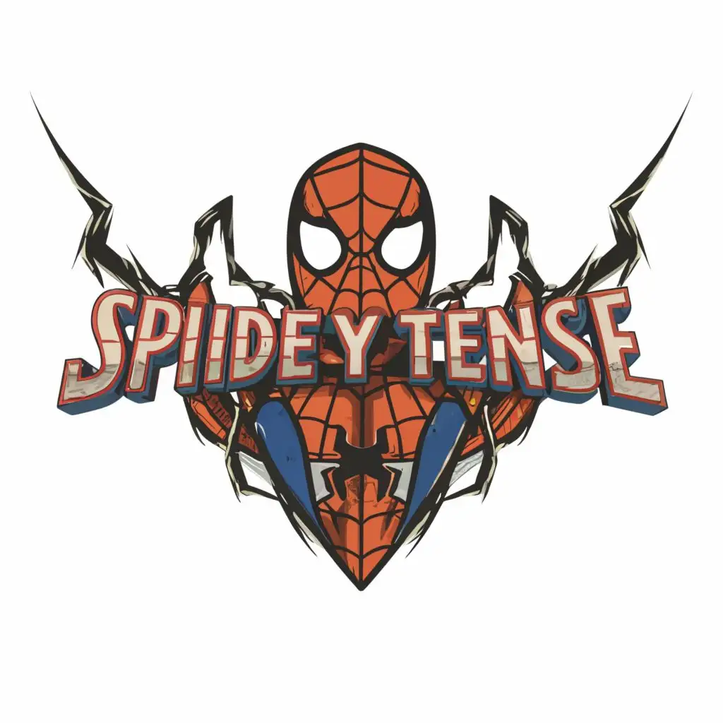 a logo design,with the text "Spidey Tense", main symbol:spiderman face,Moderate,be used in Entertainment industry,clear background